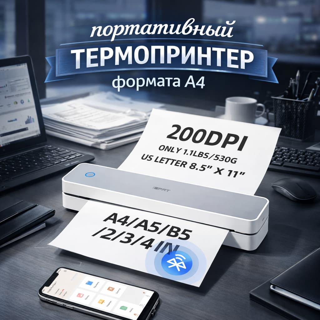 Компактный портативный термопринтер формата A4