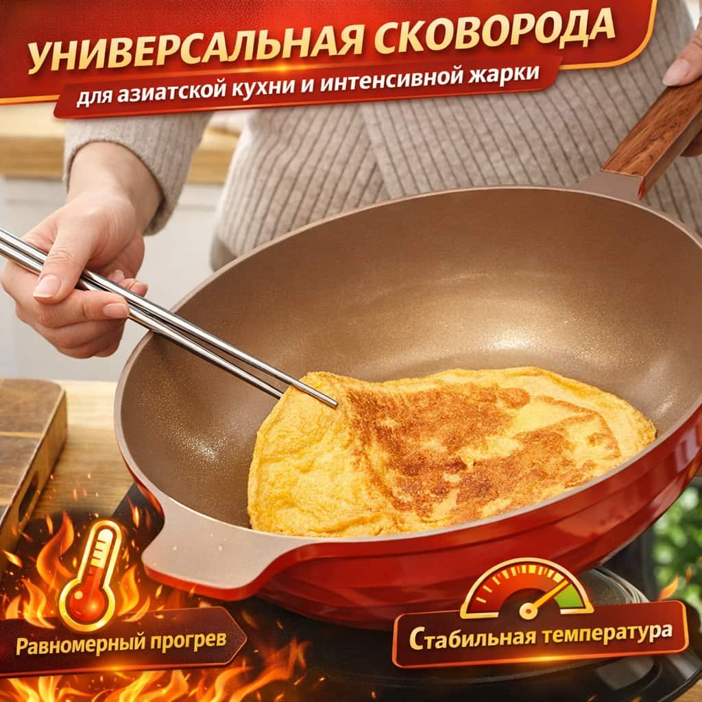 ВОК Chuangli Donnor 32 см — антипригарная сковорода с керамическим дном