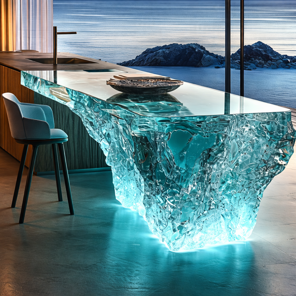 Дизайнерский стол-остров с эффектом льда